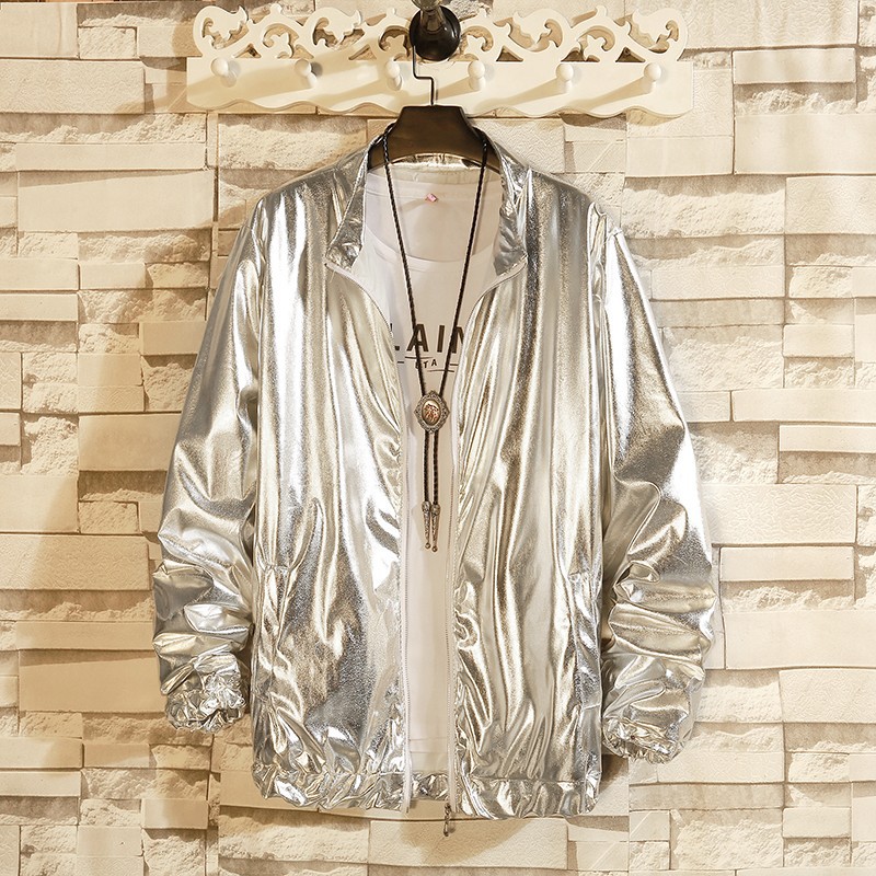 2022 spring coat male student glossy jacket silver golden coat performance clothing team clothing loose top