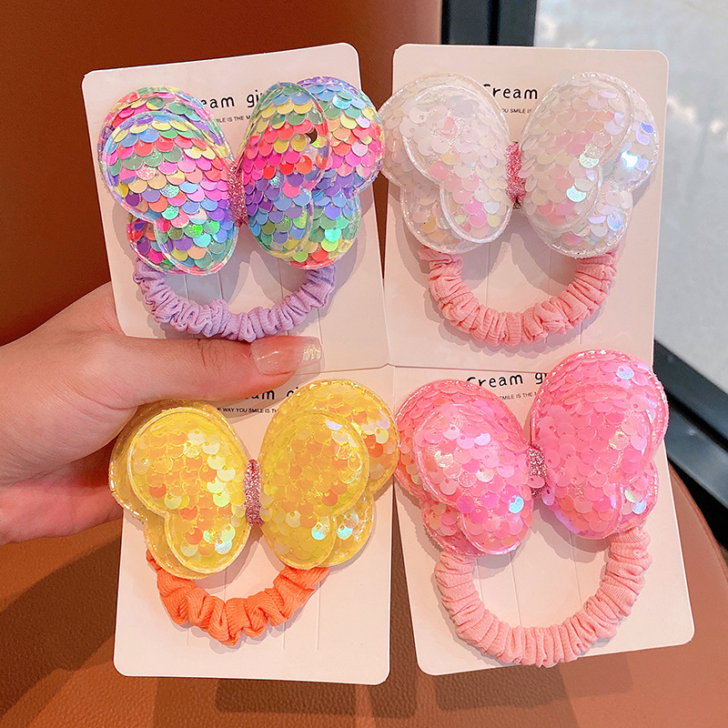 Spring and Summer Children's sequined bow does not hurt hair Small intestine hair band Korean cute high ponytail girl hair tie hair rope