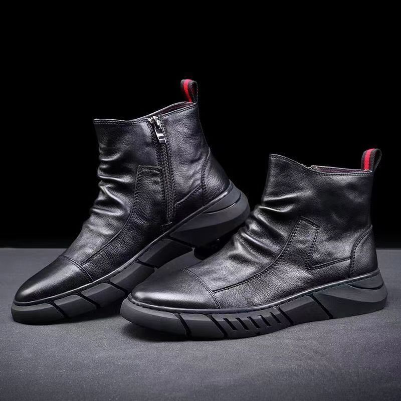 Martin Boots Men's Autumn and Winter New Arrival Men's Shoes Korean Style Fashionable All-Match Zipper Shoes Fleece-Lined Short Boots British Mid-Top Boots