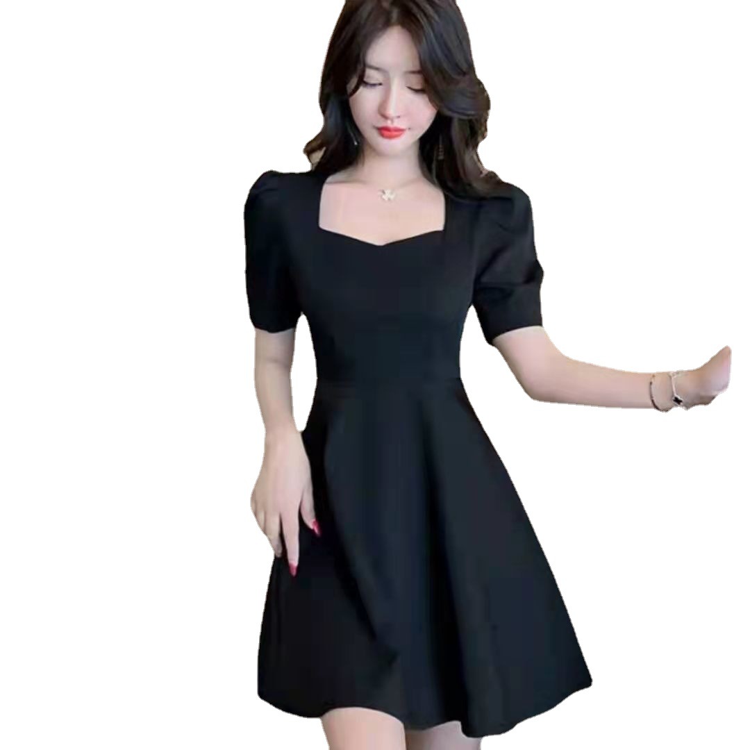 New spot Hepburn little black skirt summer skirt French temperament short-sleeved waist A-line dress