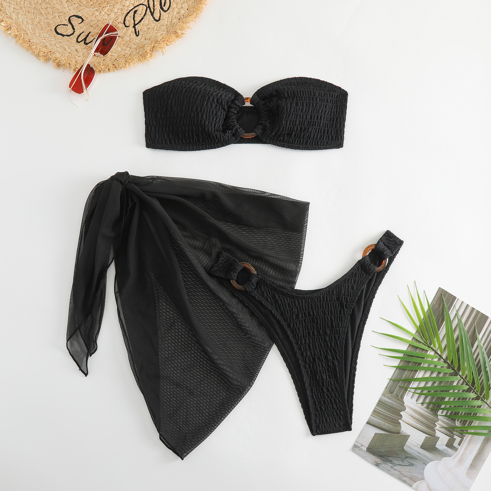 New split swimsuit women's summer solid color European and American hot girl style sexy pure want foreign trade cross-border bikini swimsuit