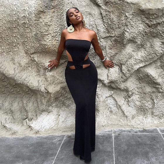 European and American Style Foreign Trade Explosions Design Sense Dress 2023 New Women's Wear Strapless Hollow Split Dress