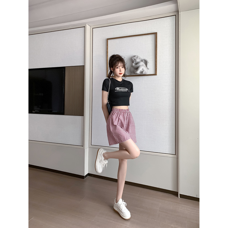 2022 Embrace Summer Home Shorts Plaid Pants Sports High Waist Slimming Wide Leg Pants Loose Casual Pajama Pants for Women