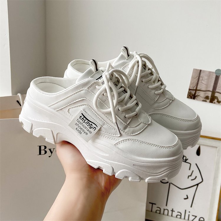 2023 spring and summer new platform soft bottom color matching lace-up women's shoes casual sports closed toe half slippers women Wholesale