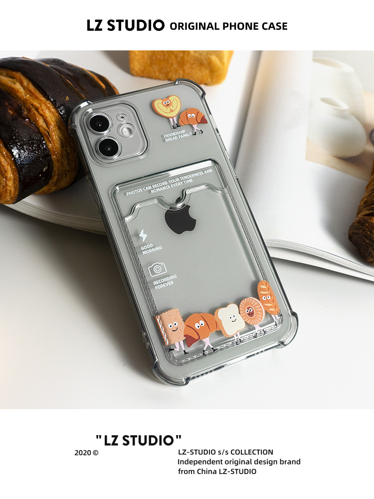 Bread Family Transparent Card Holster Mobile Phone Case for Apple 13promax Suitable for iPhone15 Holds Photo China