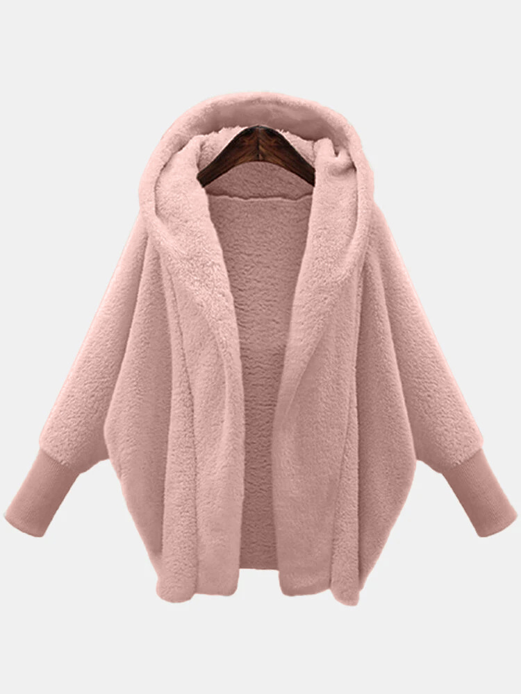 AliExpress Wish ebay2023 autumn and winter European and American women's solid color long sleeve hooded loose plush coat women