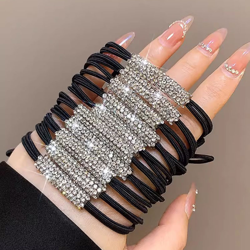 Internet celebrity Super Flash rhinestone ponytail buckle rope high-grade durable ball head hair band small rubber band high elasticity