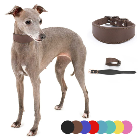 Full Grain Cowhide Widened Protective Fine Dog Leather Collar Pet Collar Dog Anti-Le Greyhound Leather Collar