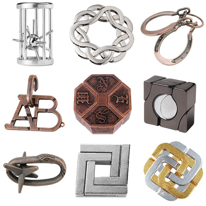 Magic Asahi puzzle Zinc Alloy Unlock Kongming Lock Magic Alloy Educational Toys Nine Chain Intelligence Luban Lock