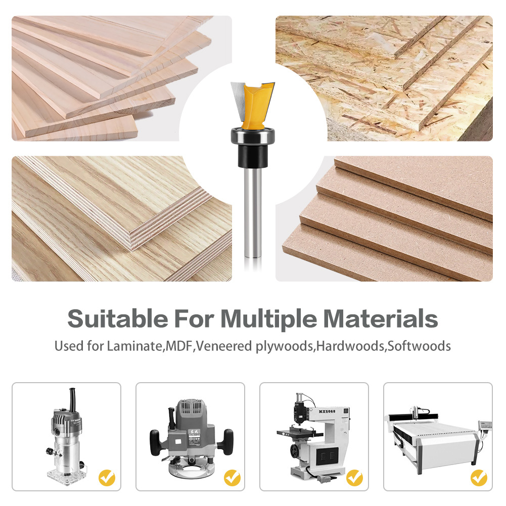 Bearing imitation dovetail knife slotting trimming machine head mouth knife 1/4 handle Tenon knife engraving machine woodworking milling cutter
