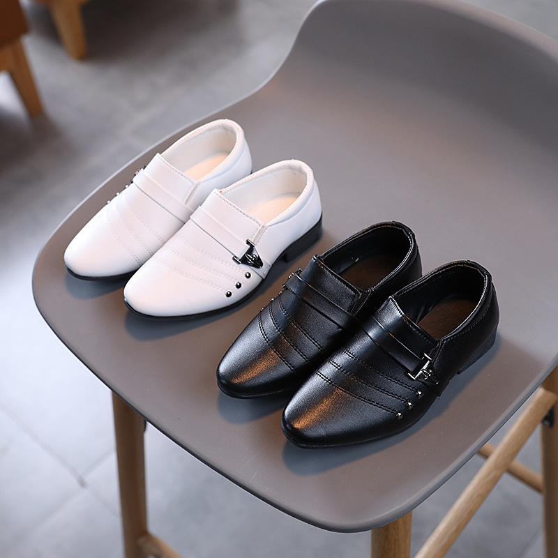 Boys Black Leather Shoes British Style Boys White Children's Shoes 2023 Children's Dress Fashion Show Shoes Leather Shoes