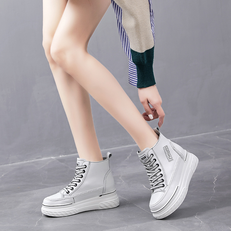 Factory Direct Supply Internal Increase Leather White Shoes Women's 2022 Autumn and Winter New All-match Korean Style Thick Bottom Loaf Casual Shoes