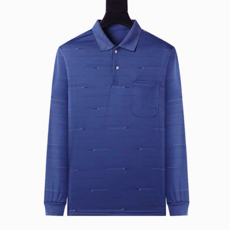 2023 New Men's Large Size Long-sleeved T-shirt Autumn Middle-aged and Elderly Men's Lapel Top Dad's Loose Base Shirt