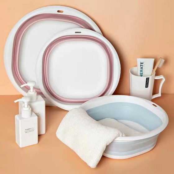 Portable Silicone Foldable Washbasin Vegetable Washing Basin Student Dormitory Plastic Foot Washing Basin Multi-purpose Basin