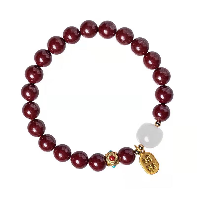 Great Crystal Natural Raw Mineral Cinnabar Bracelet Female Hetian Jade Buddha Bead Bracelet Fu Brand Jewelry Bracelet Wholesale