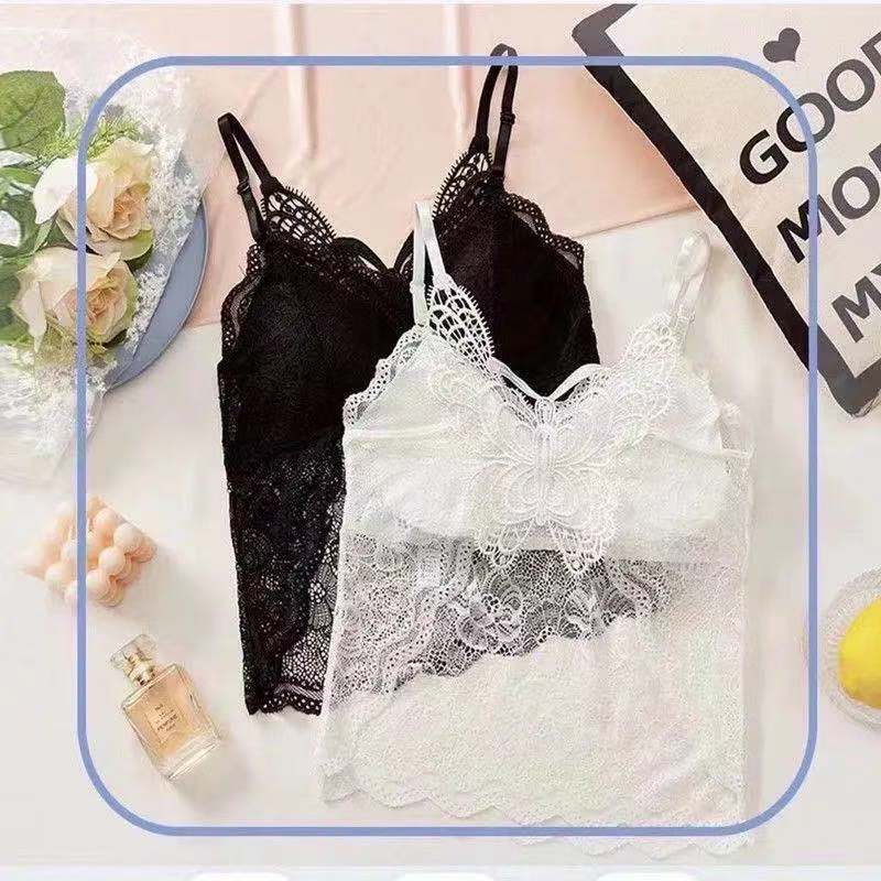New 909 Butterfly Beautiful Back Lace Sexy Camisole Vest No Steel Ring Tube Top Chest Wrapped Underwear for Women with Chest Pad