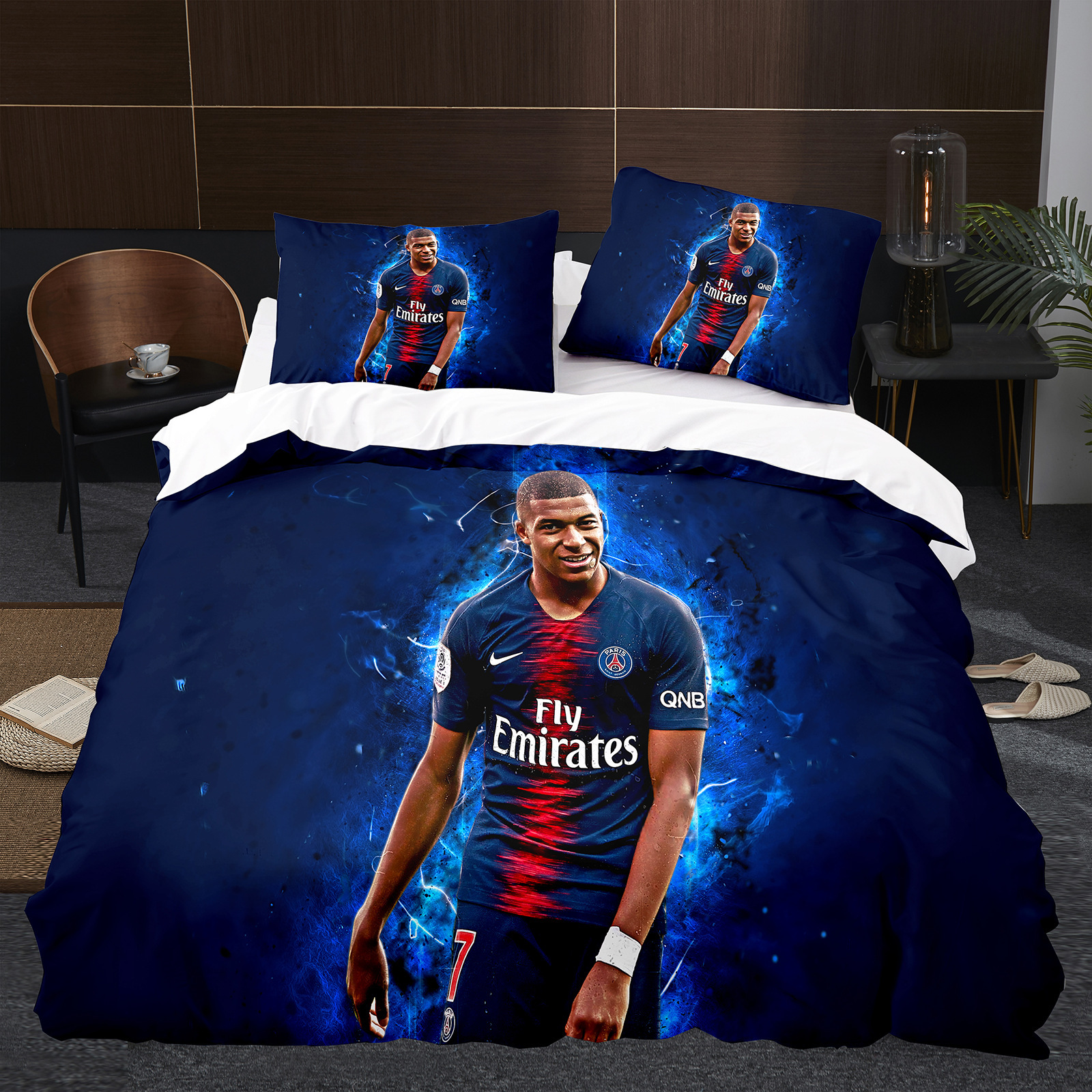 Foreign trade cross-border digital printing bedding kit football C Luo star three-piece set factory direct supply can be sent on behalf