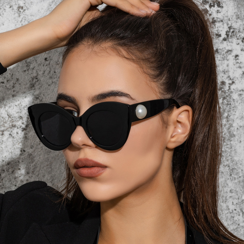 New Fashion Cat's Eye Large Frame Sunglasses Internet Celebrity Street Shooting Candy Color Pearl Glasses Women's Trendy Sunglasses s21223