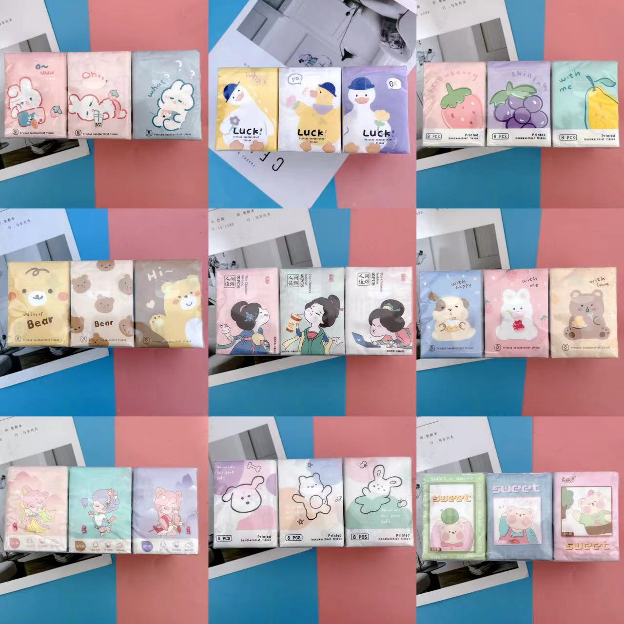 Printed Handkerchief Paper Cartoon Printed Paper Towel Portable Small Pack Paper Facial Tissue Toilet Paper Colorful Napkin