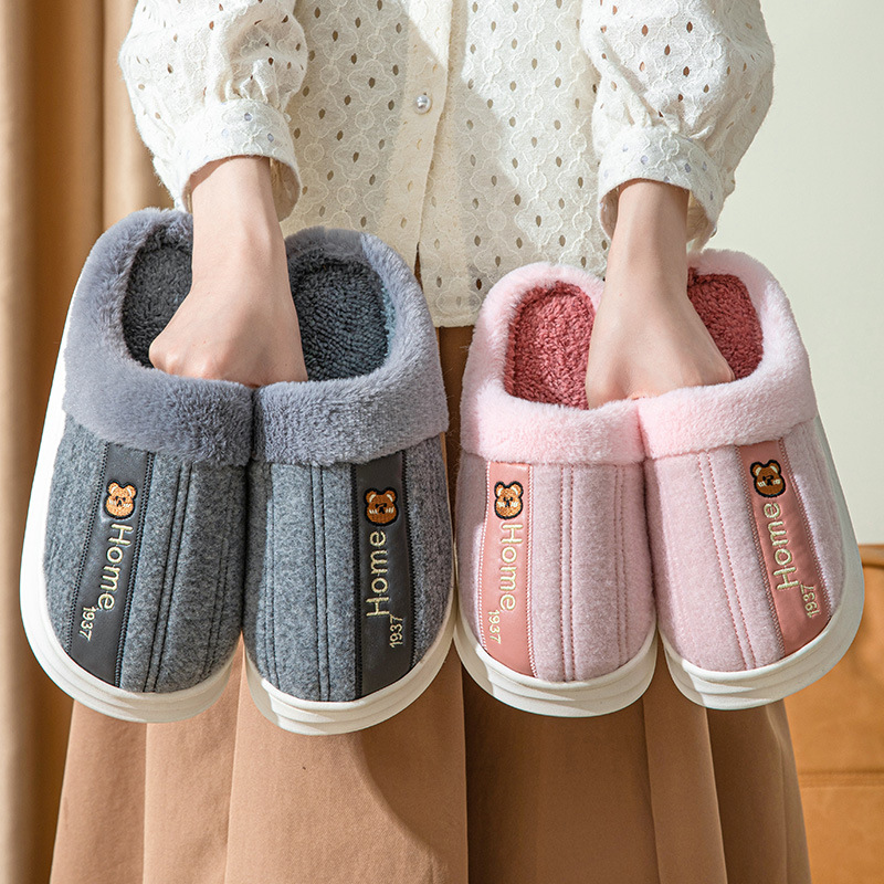 Men's Exterior Slippers for Autumn and Winter Indoor Thickened 2023 Home Fleece-lined Cotton Slippers for Women Couple Simple Fluffy Slippers