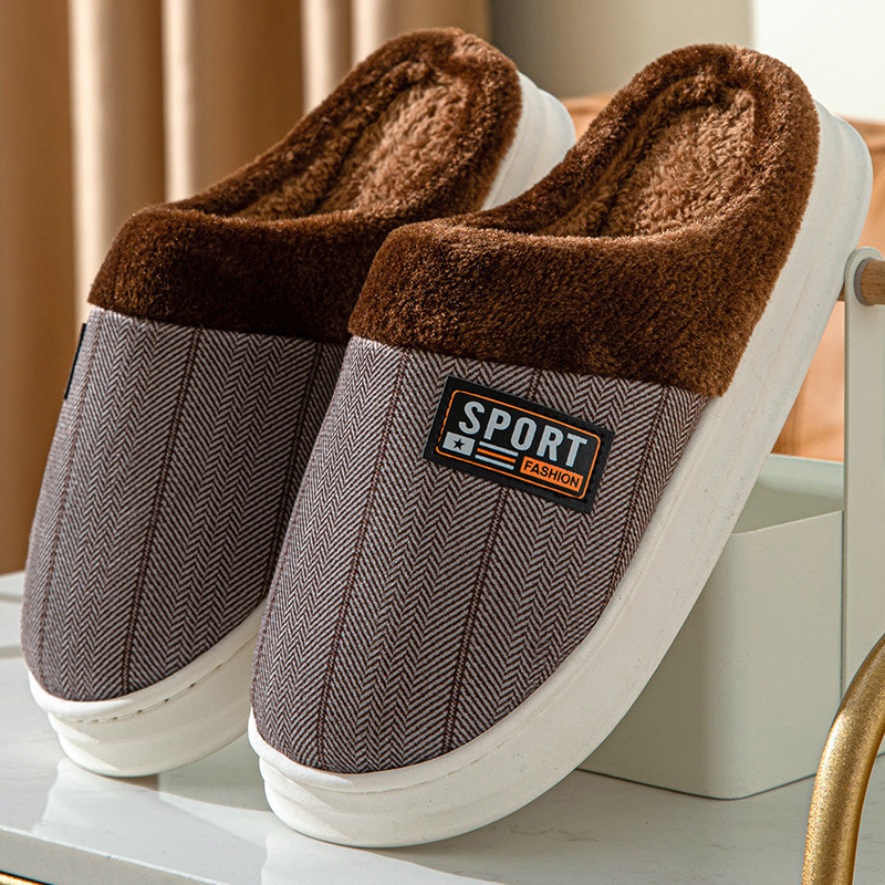 New in stock PU Cotton Slippers Men's plus size Home Indoor Thickened Warm Non-slip Casual All-match Slippers for Men