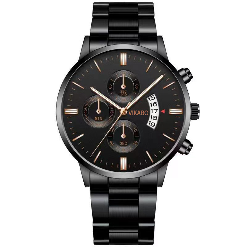 Cross-border hot calendar steel belt quartz watch classic three-eye large dial men's business watch men's watch manufacturers wholesale