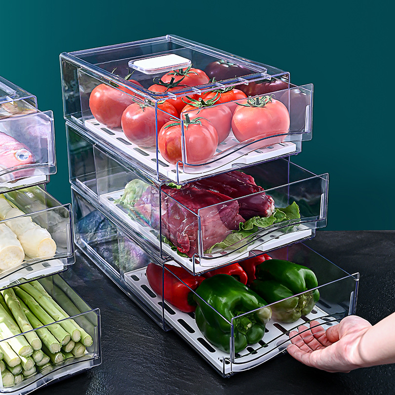 Refrigerator crisper drawer kitchen storage box frozen transparent large pull-out thickened refrigerator storage box