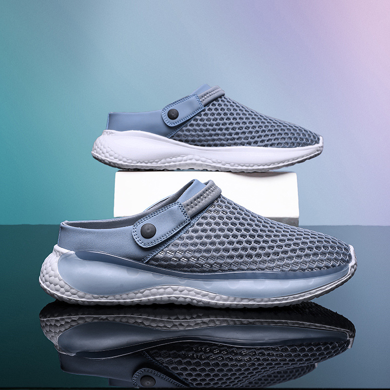 2024 New Summer Men's Outwear Slip-on Feeling Baotou Half Slip-on Sandals Non-slip Sports Hollow Beach Hole Shoes
