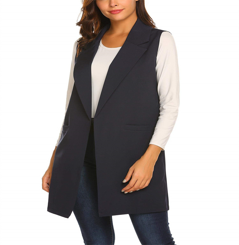  European and American cross-border summer temperament new women's solid color versatile lapel unbuttoned cardigan long suit vest