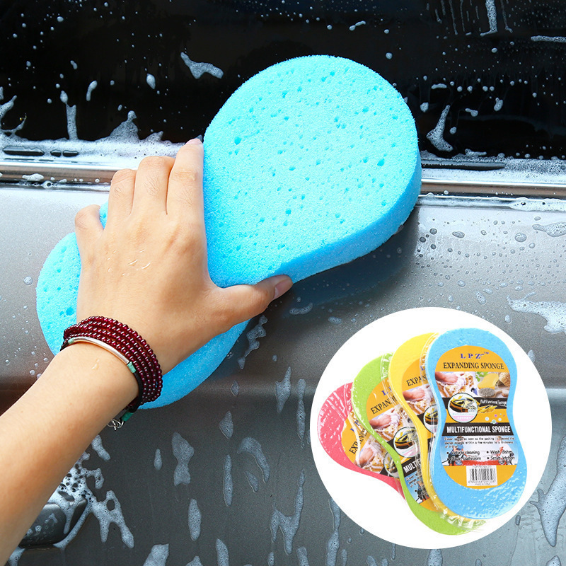 Yiwu compressed cotton large car wash sponge high density 8 words vacuum compressed sponge car cleaning sponge block honeycomb Cotton