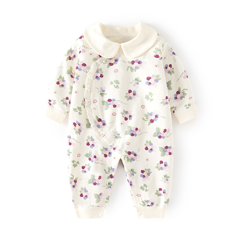 Baby's Spring and Autumn Casa Baby's Boneless Long-Sleeved Home Pure Cotton Climbing Clothing Baby's Children's Printed Door-to-Door Hatshirt