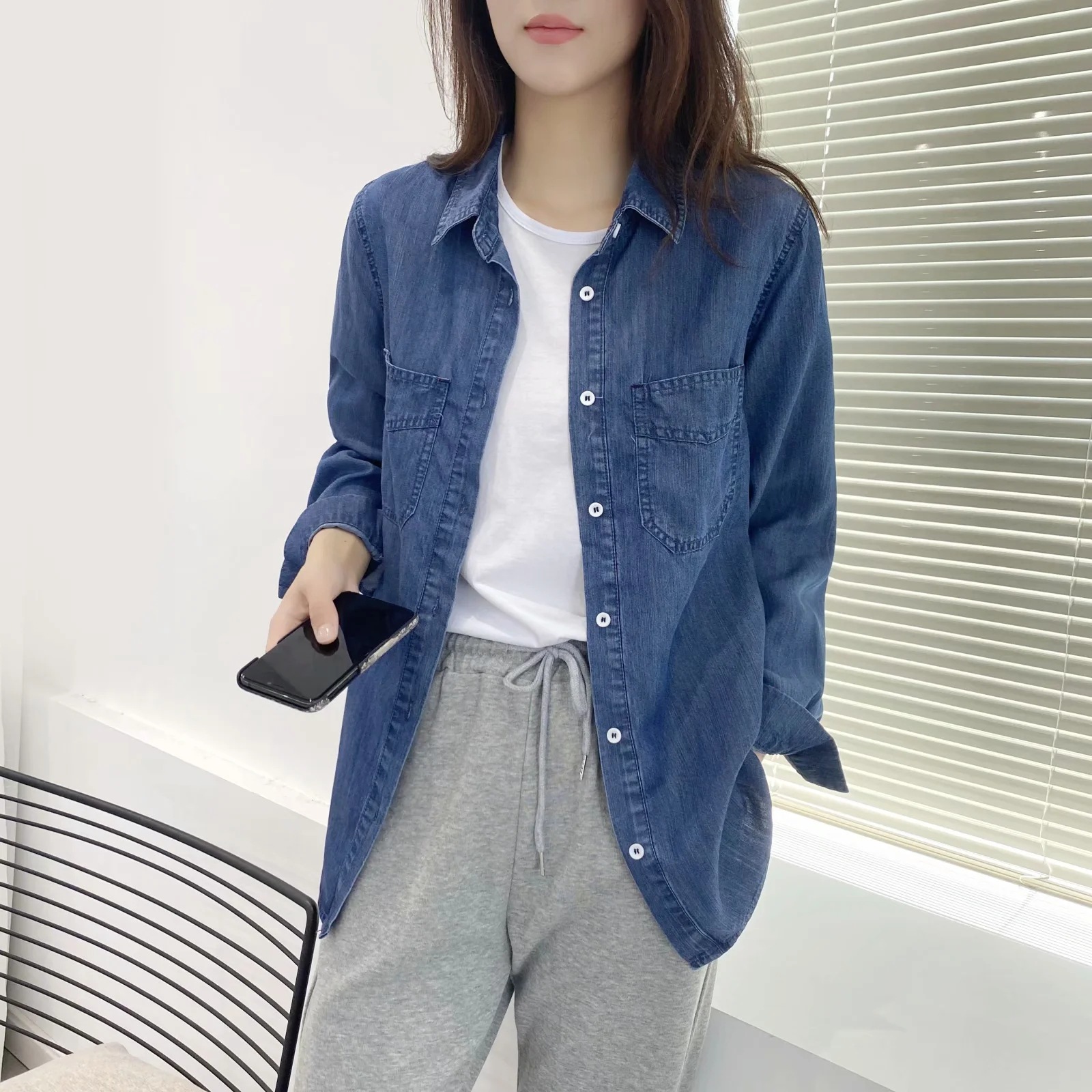 Early Autumn Thin Denim Shirt Women's Korean Style 2023 Spring and Summer New Loose Casual Shirt Jacket 2114