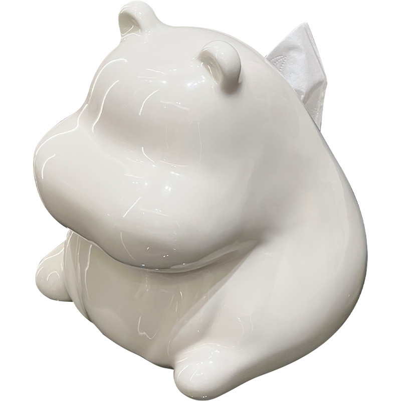 High-looking ceramic small hippo tissue box living room high-end light luxury coffee table decoration napkin decorative tissue box