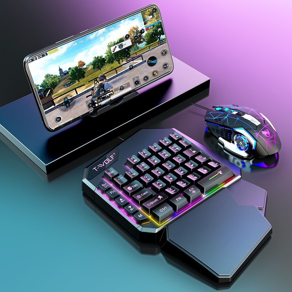 T-WOLF Thunder Wolf T19 One-handed Game Keyboard Mechanical Feel Left-handed Keypad Mobile Phone Throne Eating Chicken Cross-border