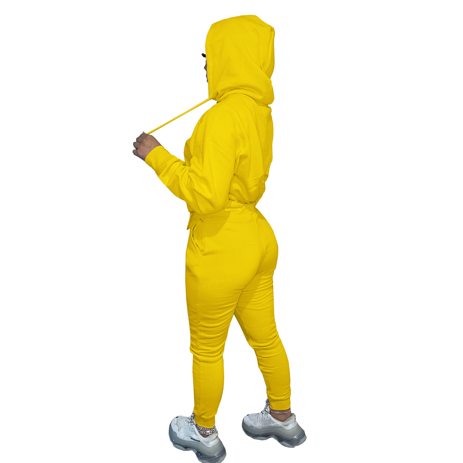 HR8197 European and American women's clothing  independent station supply autumn and winter plus velvet drawstring hooded two-piece set_voghion.com