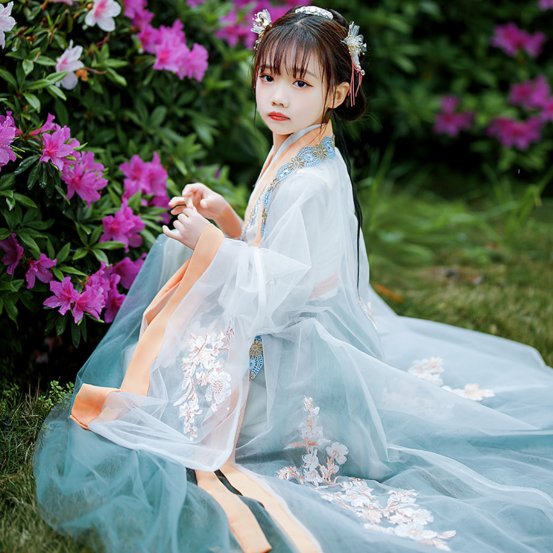 Children's Long-sleeved Hanfu Summer Super Fairy Girl's Ancient Dress Ru Tang Suit Girl's Chinese Style Ancient Style Hanfu Dress Spring and Autumn
