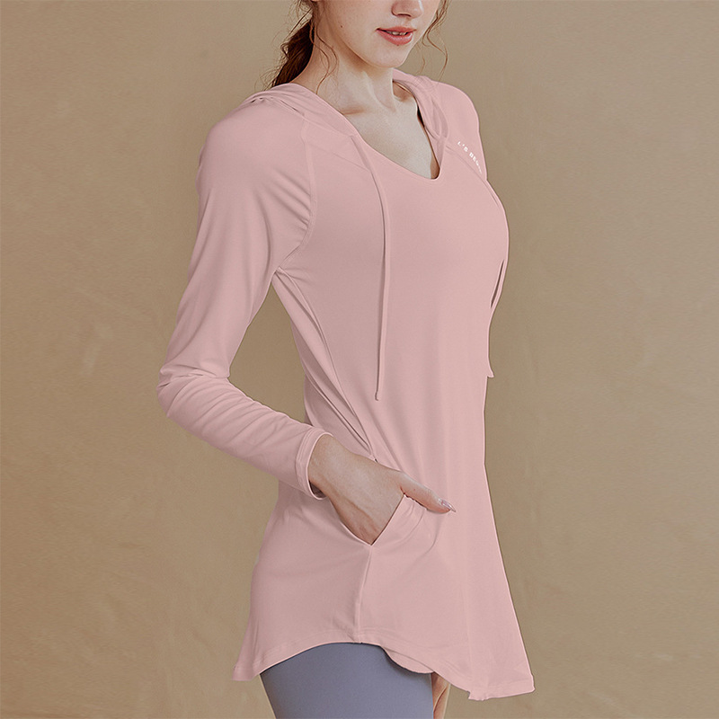Fitness Clothes Women's Loose Long-sleeved Casual Sports Top Mid-length Yoga Clothes Top Hooded Fitness Clothes Sweater Autumn