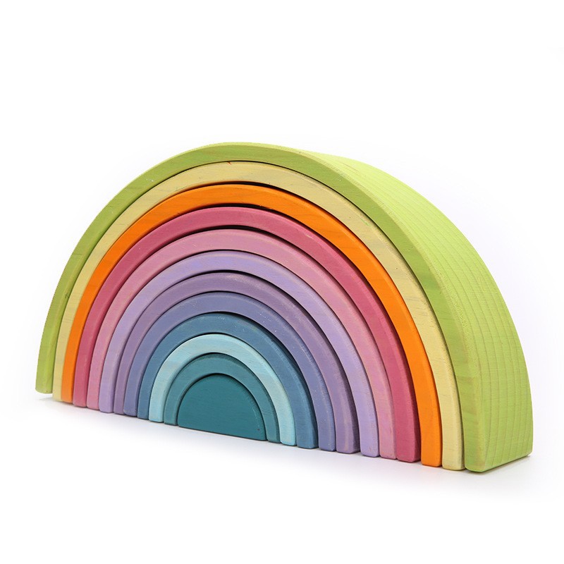 Wooden children's rainbow building blocks toys baby color cognition early childhood education stacking height 3-10 years old toys