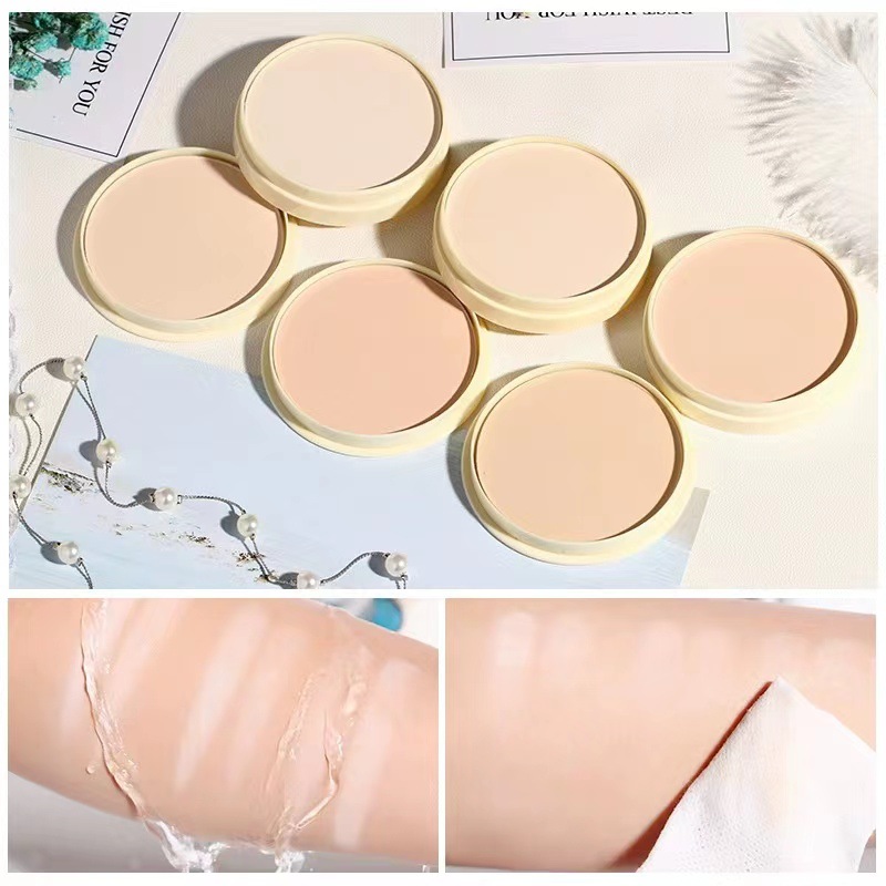 Lingdian Double-layer Soymilk Powder Cake Women's Oil-controlled Fixed Makeup Lasting Concealer Melt Invisible Pore Dry and Wet Dual-purpose White Cake