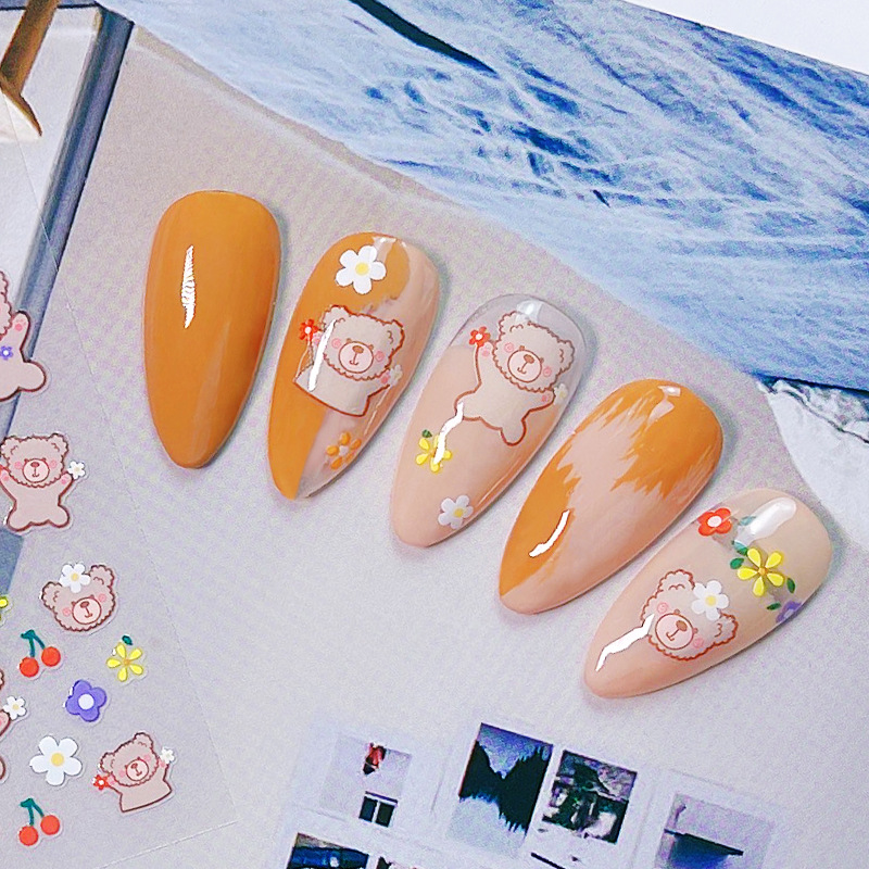 Zhengxiang Net red nail accessories bear DIY small decals small animal nail stickers INS small fresh nail stickers