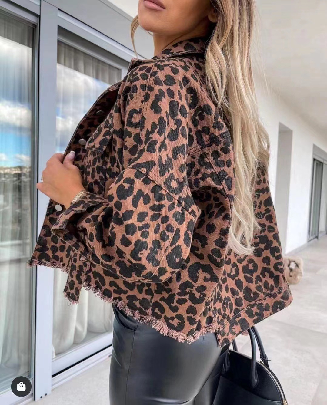 Spot 2023 Independent Station New Explosions Leopard Denim Jacket Fashionable Washed Dressed Old Tassel Denim Jacket for Women