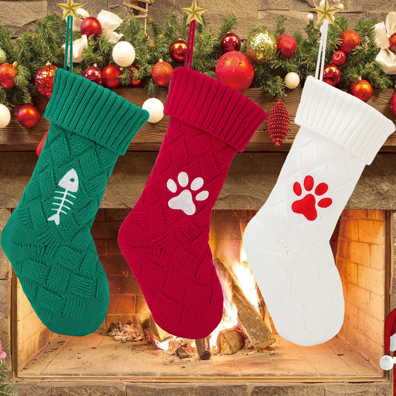 国境を越えたクリスマス靴下アマゾンの新しい猫犬クリスマスニット靴下クリスマスプレゼント袋の家庭装飾|undefined