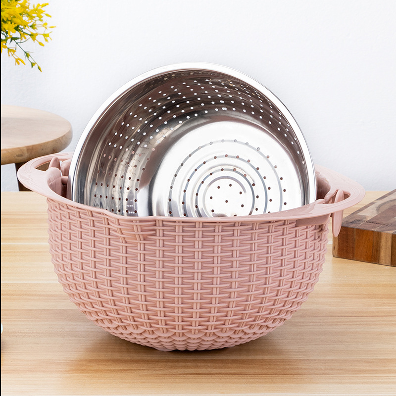 Stainless steel multi-functional drain basket double-layer rotating vegetable basket fruit basket grater suit vegetable cutter