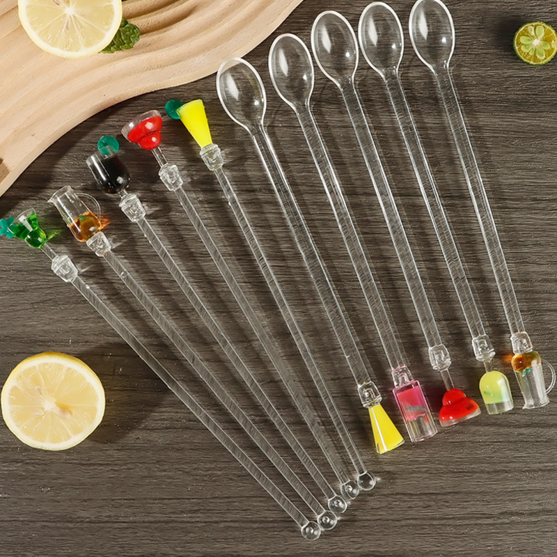 Factory Wholesale Boxed Cocktail Mixer Clear Acrylic Wine Glass Art Ice Spoon Juice Drink Mixer Stick