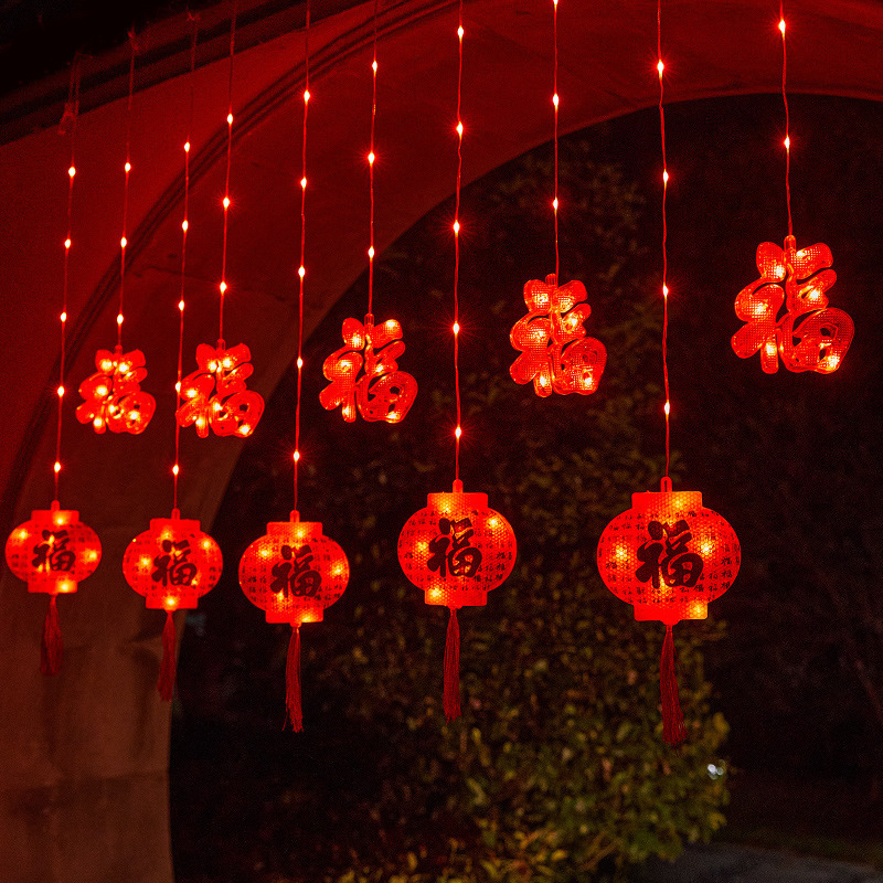 新年祭カラフルな Led ストリングライト赤いランタンカーテンライトお祝い屋根装飾屋内照明|undefined