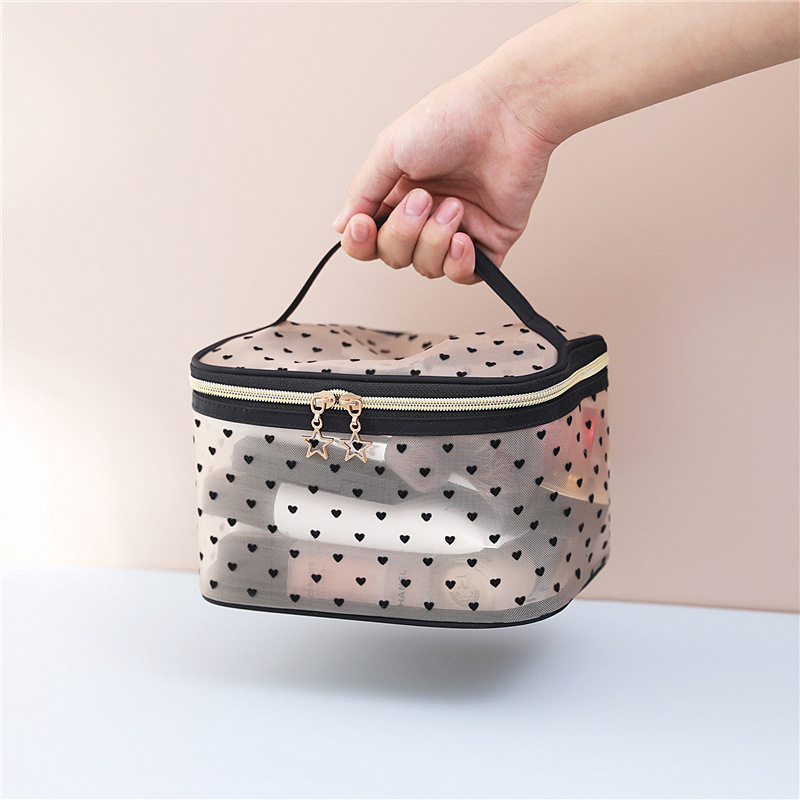 Explosive ins Love Flocking Mesh Makeup Bag Portable Advanced Mouth Red Envelope Travel Makeup Storage Bag Wash Bag