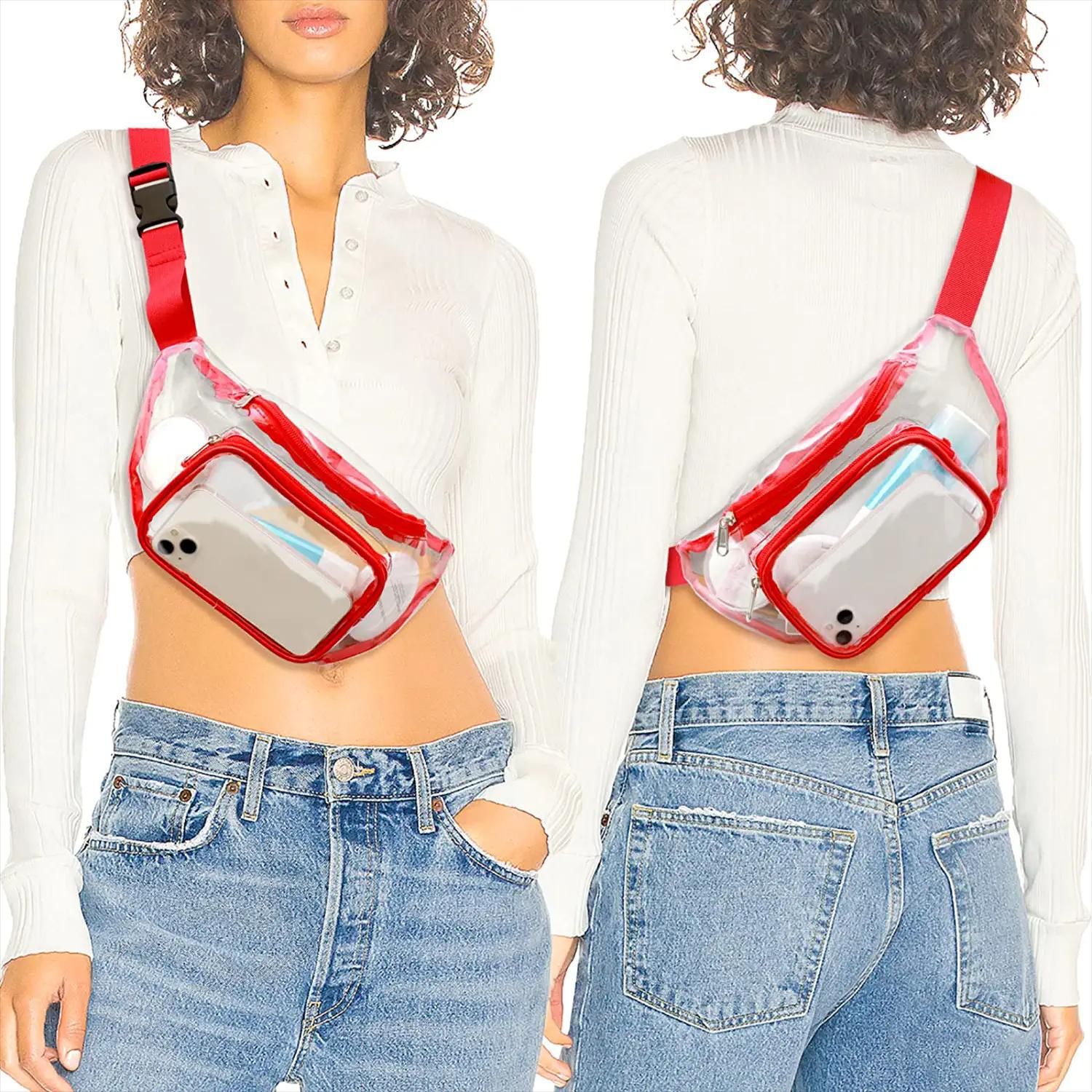 Large outdoor sports waist bag PVC transparent waterproof running bag travel outdoor fitness storage bag crossbody chest bag