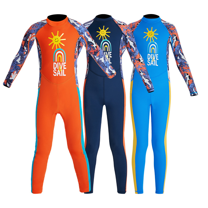 DIVE & SAIL children's diving suit one-piece long sleeve sunscreen swimsuit outdoor quick-drying surfing snorkeling jellyfish swimsuit
