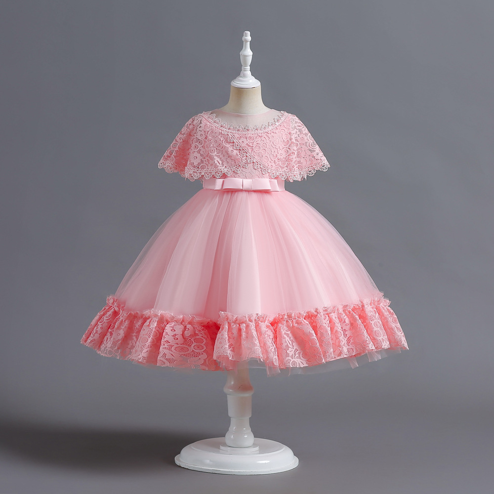亞馬遜新款童裝兒童禮服網紗蕾絲公主裙女花童鋼琴演出kids dress