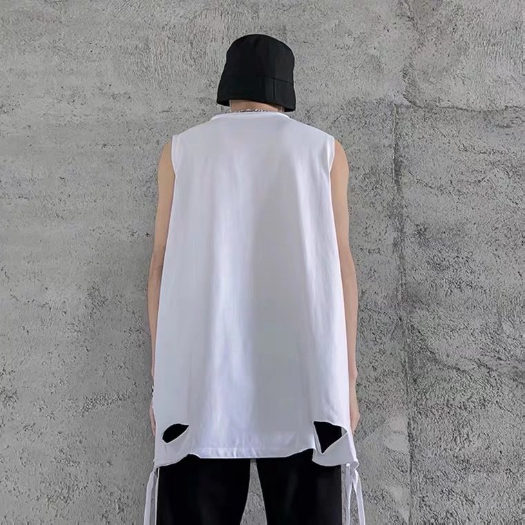 Hong Kong Style Sleeveless T-shirt for Men and Women Summer Wear Loose Korean Style Vest Base Wear Hong Kong Style Mid-length Rupped Top